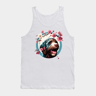 Spanish Water Dog Enjoys Spring's Cherry Blossoms Tank Top